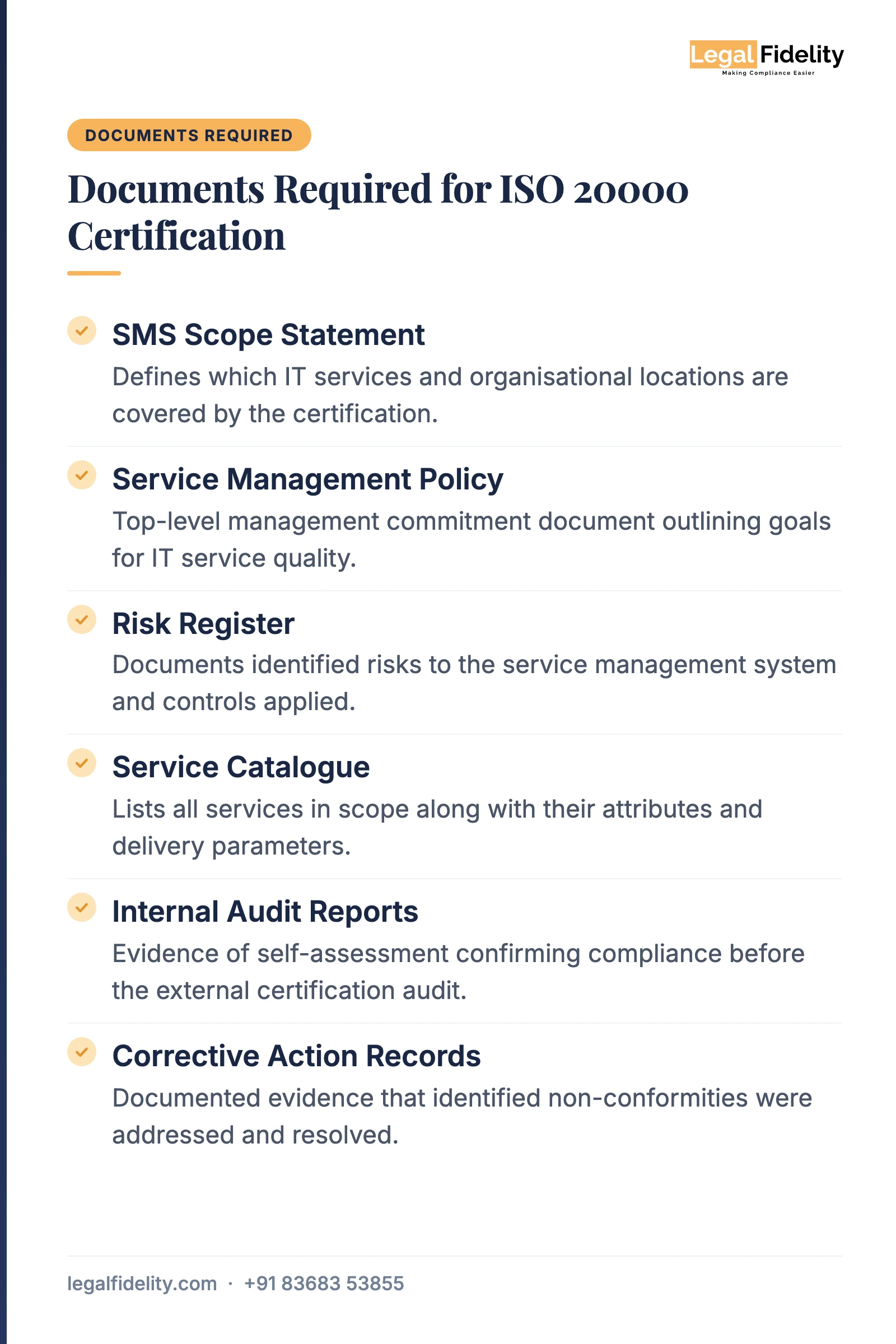 Sample ISO/IEC 20000-1:2018 certificate for an IT Service Management System, showing the certified service scope